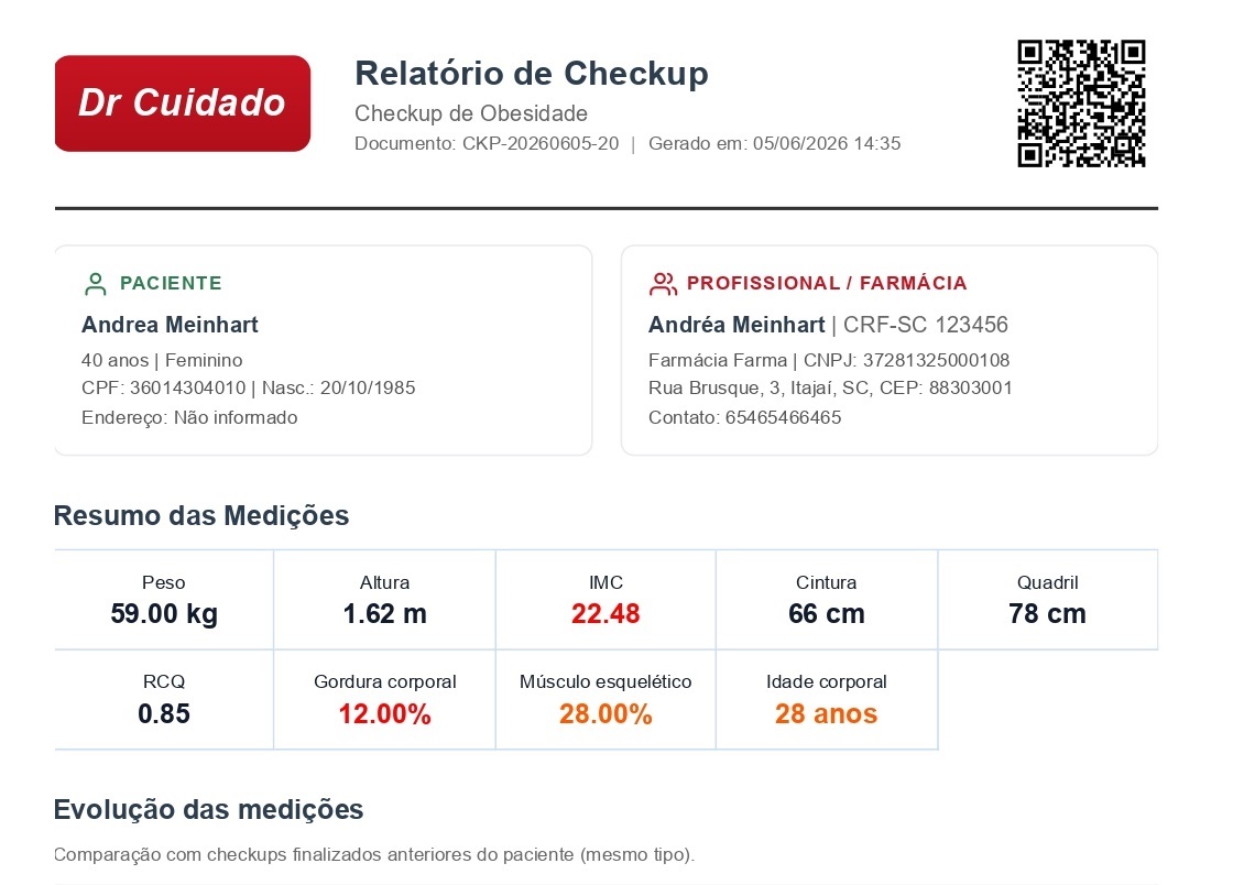 Relatório do checkup na Plataforma Dr. Cuidado