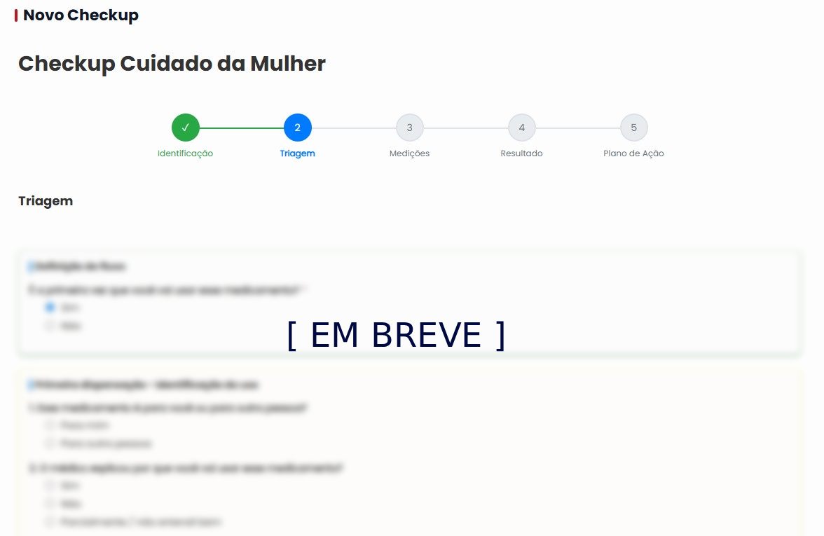 Tela do checkup de cuidado da mulher