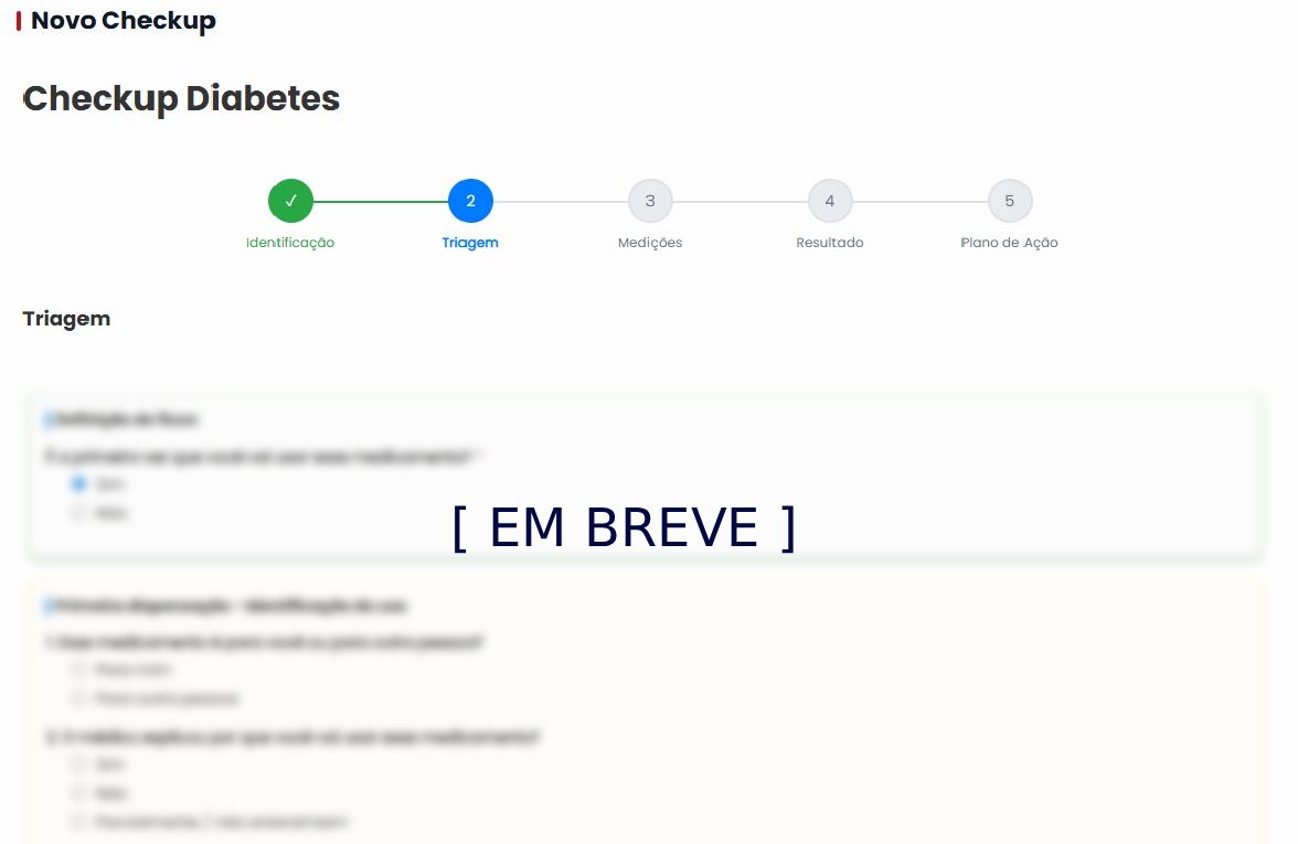 Tela do checkup de diabetes