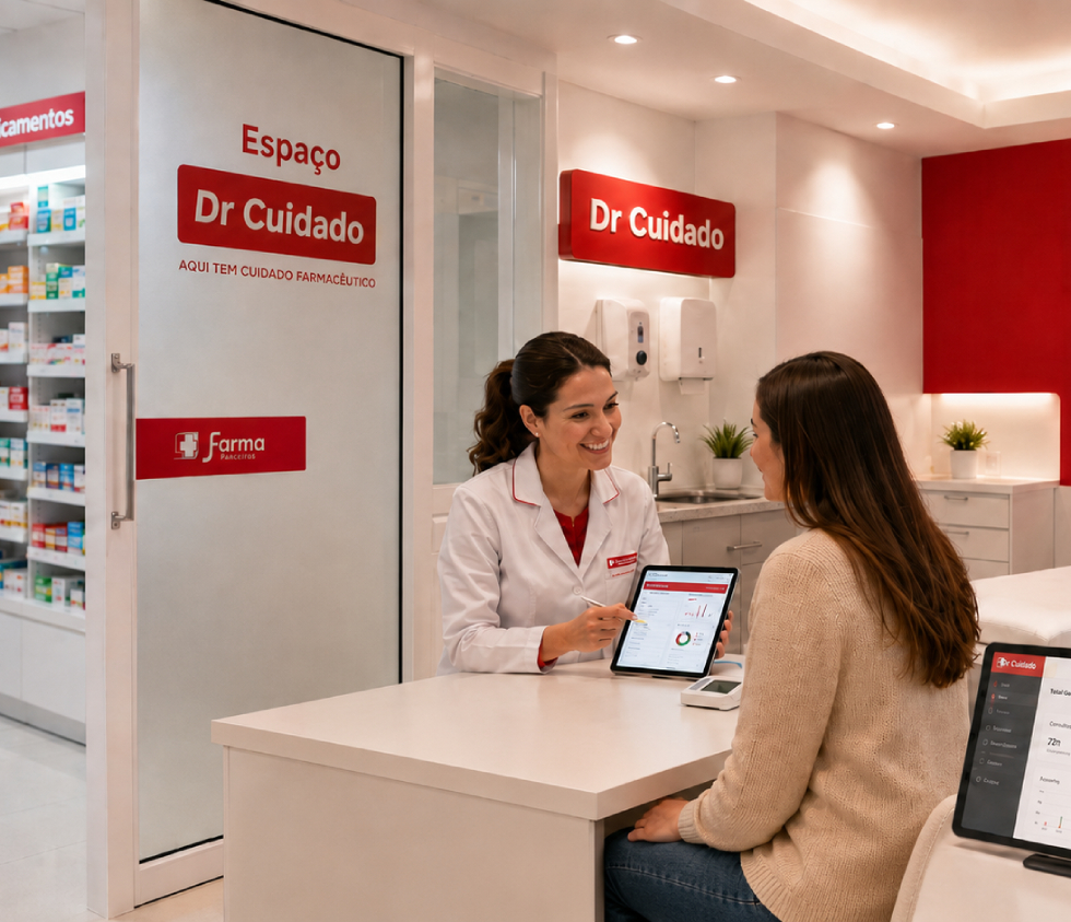 Farmacêutico utilizando a Plataforma Dr. Cuidado